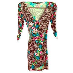 Symphony Women’s Multicolor Cutout Leopard Floral Print Mini Dress Small